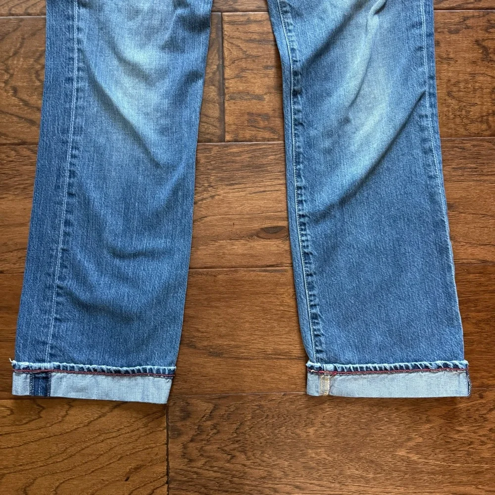 J Crew Vintage Rigid Denim Straight Leg Jeans Red Stitch Cuff Faded Indigo 31x27